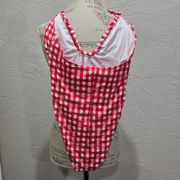 Wild Fable Red &White Gingham Keyhole Ultra High Leg Cheeky One Piece Swimsuit - Picture 3 of 10
